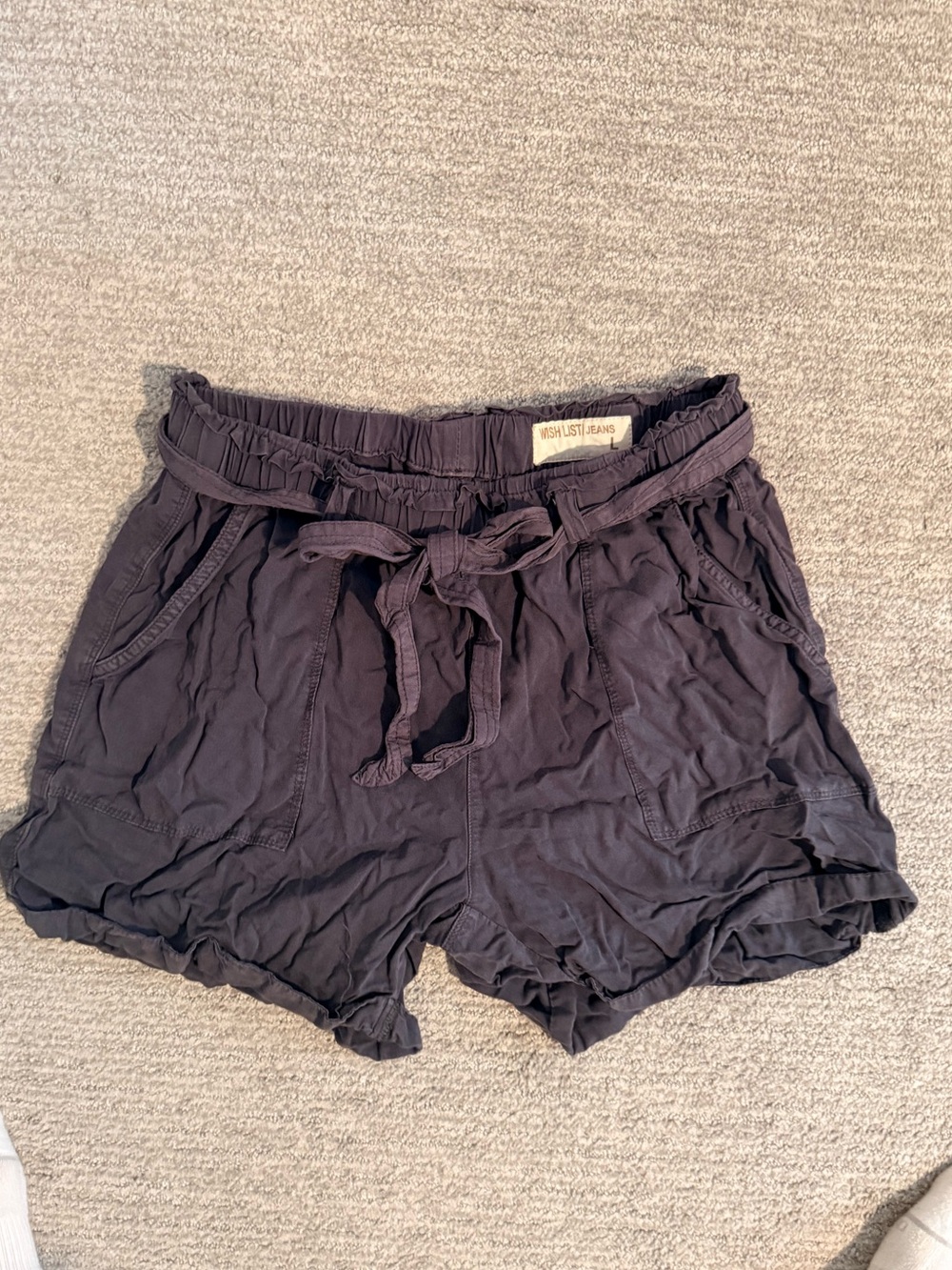Wishlist Charcoal High-Waist Tie Paperbag Shorts
